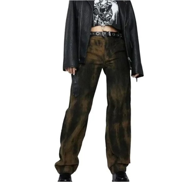 Free People Reese Pitched Straight Corduroy Pants Tie Dye Brown Tan 27 - Picture 10 of 10